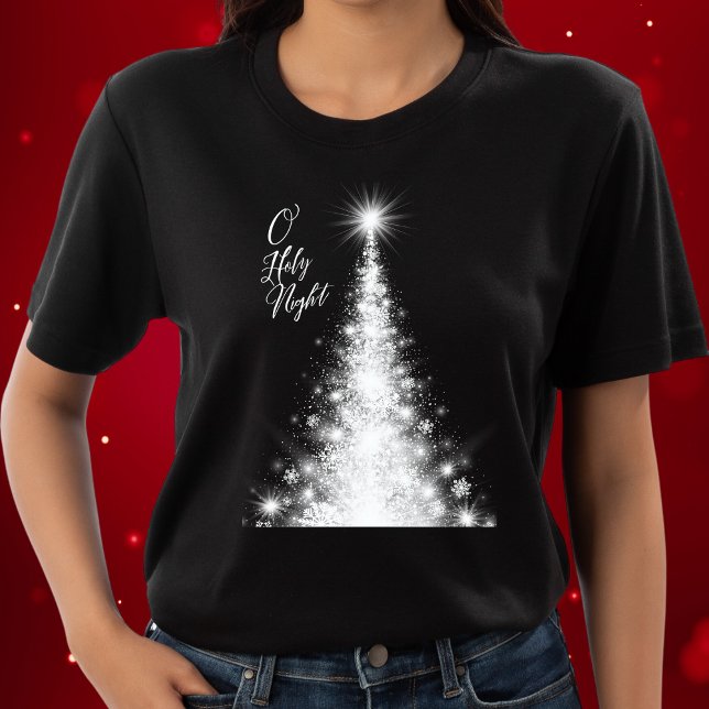 O Heiliger Nachturlaub Glühen Weißer Weihnachtsbau T-Shirt (Von Creator hochgeladen)