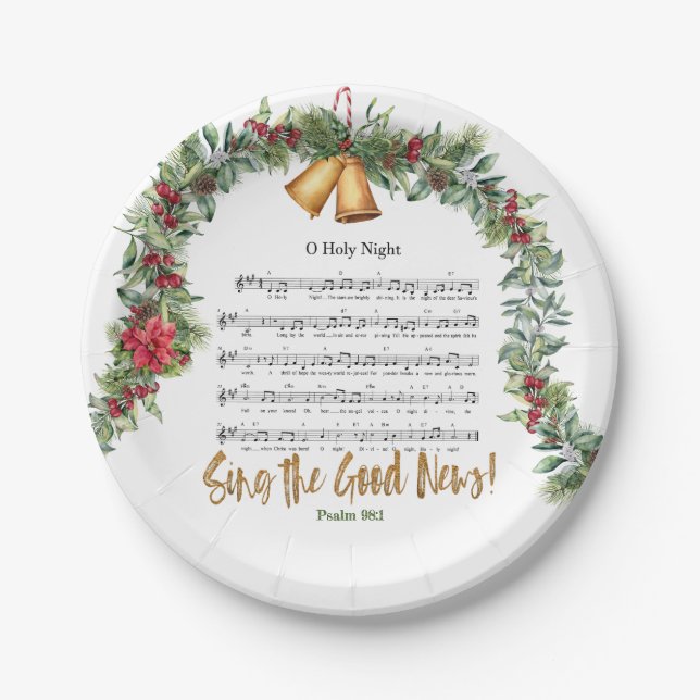 O HOLY NIGHT Elegantes Christliches Weihnachtsfest Pappteller (Vorderseite)