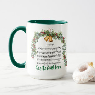 O HOLY NIGHT Weihnachtslieder & Schrift Green 15oz Tasse