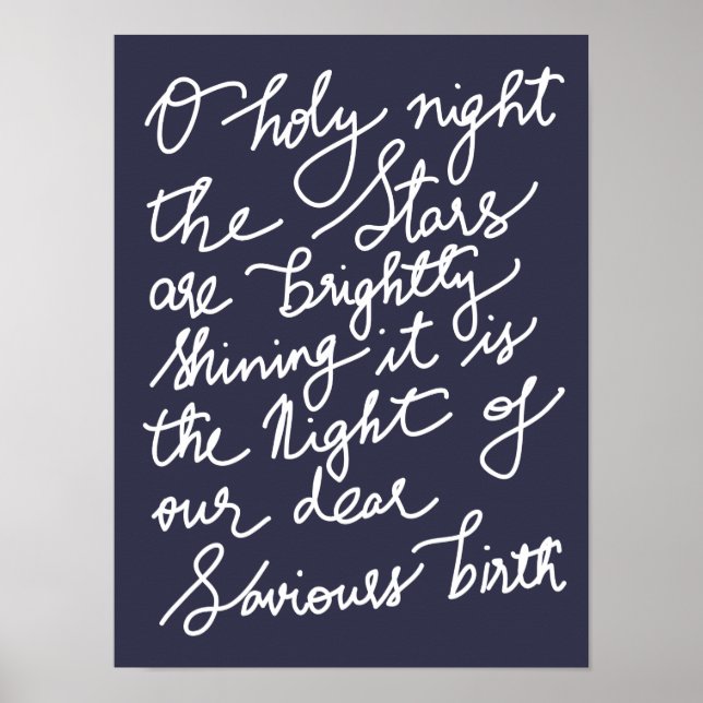 O Holy Night White Typografy Navy Blue Weihnachten Poster (Vorne)