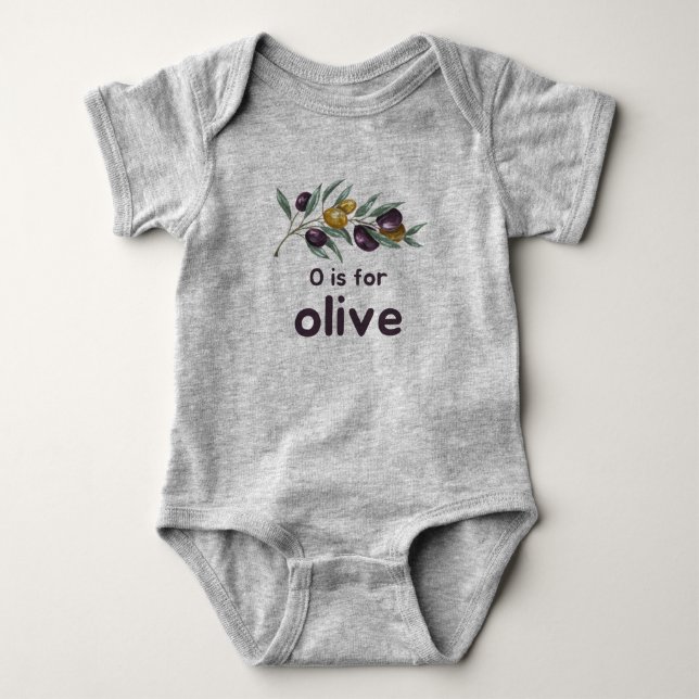 O ist für OLIVE Green Veggie Alphabet O Baby Strampler (Vorderseite)