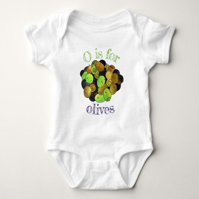 O ist für OLIVES Mediterranean Black Green Mixed Baby Strampler (Vorderseite)