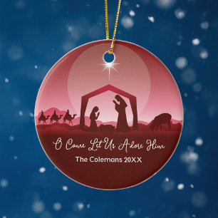 O kommt, lasst uns ihn anbeten Weihnachtskrippe Ch Keramik Ornament