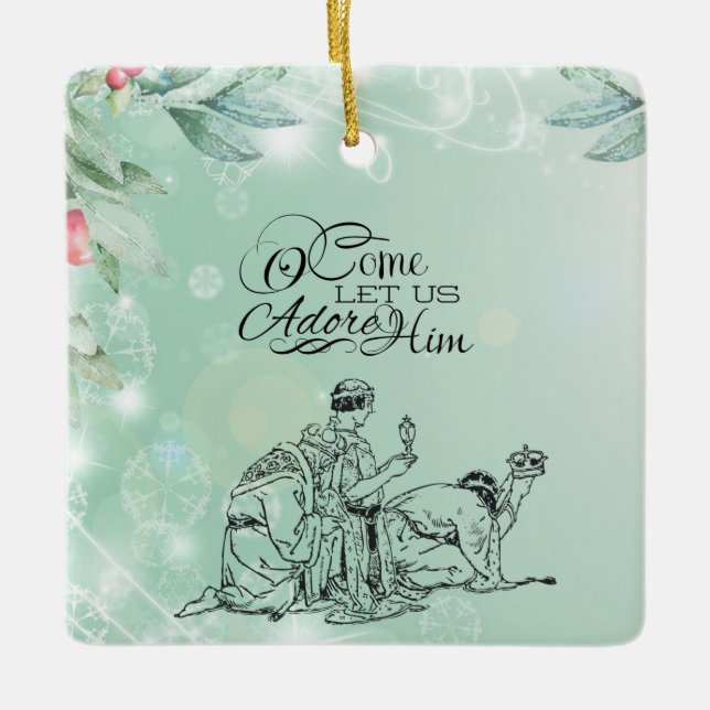 O lass uns Adore Ihm drei Könige Weihnachten Keramikornament (Vorderseite)