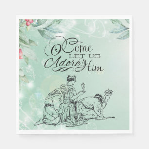 O lass uns Adore Ihm drei Könige Weihnachten Serviette