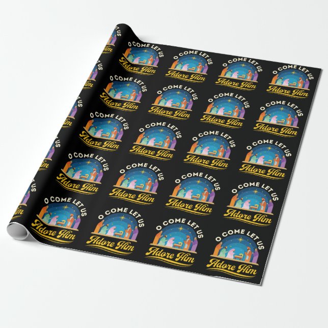 O Lass uns Adore Ihm Weihnachten der Geburt Geschenkpapier (Ungerollt)