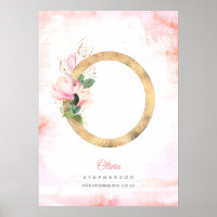 O Letter Monogram Gold Blätter Pink Magnolia Flora