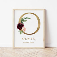 O Letter Monogram Name Marsala Floral Kinderzimmer