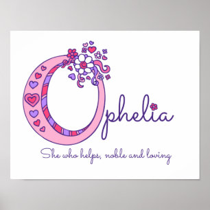 O Monogram Art Ophelia Girls Name bedeutet Plakat