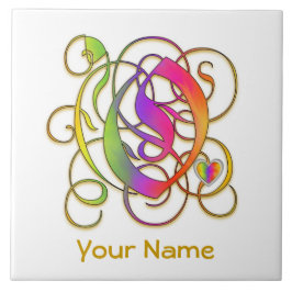 O Monogram, Ihr Name "Gothic Rainbow" Keramik Tile Fliese