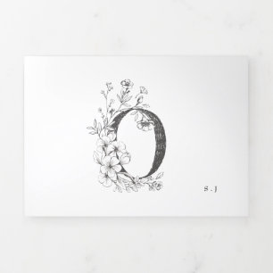 ‚O‘ Monogram Schöne gezeichnete Blumenzehen Dreifach Gefaltete Einladung