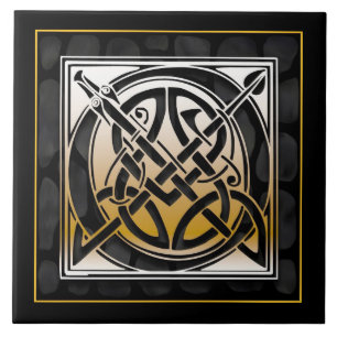 O-Monogramm-keltische schwarze Fliese