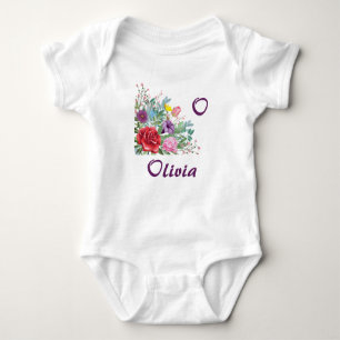 O Olivia Personalize Letter Name, Rose Blume Baby Strampler