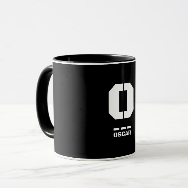 O(Oscar) NATO Phonetischer Alphabet & Morse Code Tasse (Vorderseite Links)