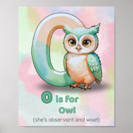 O steht für Eule – Alphabet-Kunst für das Kinderzi Poster