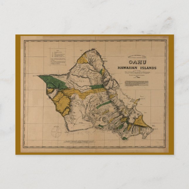 Oahu, 1881, carte vintage d'Hawaï (Devant)