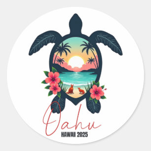 Oahu Hawaii 2025 Sommerurlaub für die Familie Turt Runder Aufkleber