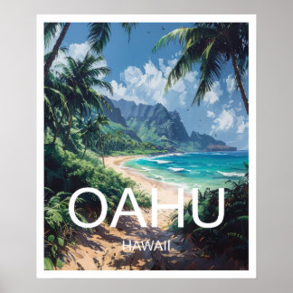Oahu Hawaii Affiche de voyage Art Imprimer Poster