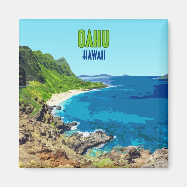 Oahu Hawaii Beach Vintag Magnet (Vorne)