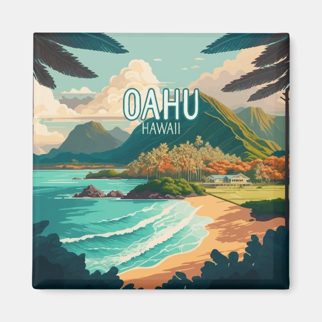 Oahu Hawaii Beach Vintag Retro Schlüsselanhänger Magnet (Vorne)
