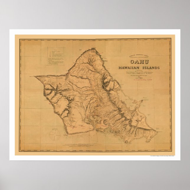 Oahu Hawaii Eisenbahnkarte 1881 Poster (Vorne)