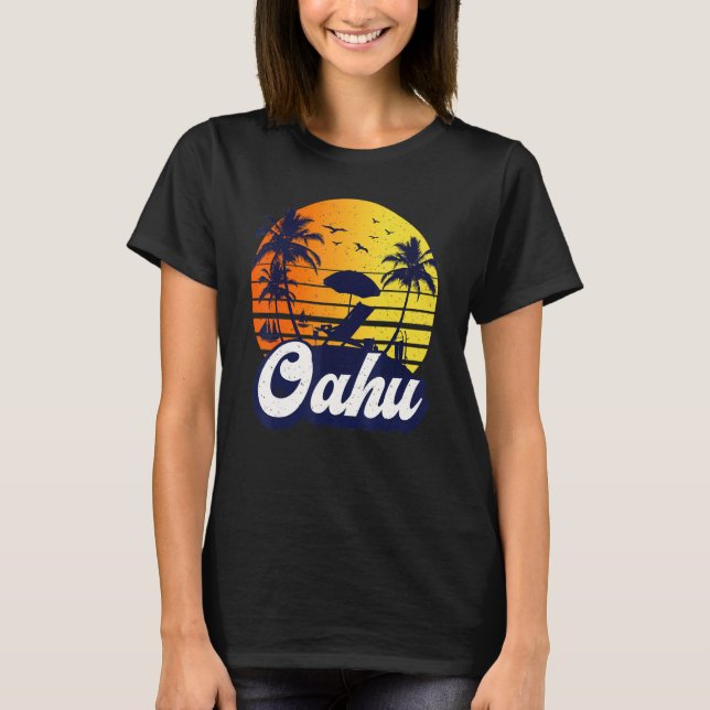 Oahu Hawaii Hawaiian Sunset Beach Retro T-Shirt (Vorderseite)