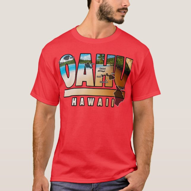 Oahu Hawaii mit hawaiianischen Inseln T-Shirt (Vorderseite)