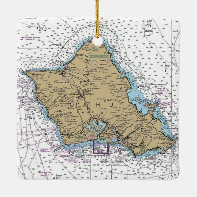 Oahu Hawaii Nautical Chart Keramikornament (Rückseite)