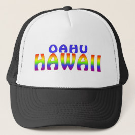 Oahu Hawaii-Regenbogen-Worte, die Truckerkappe