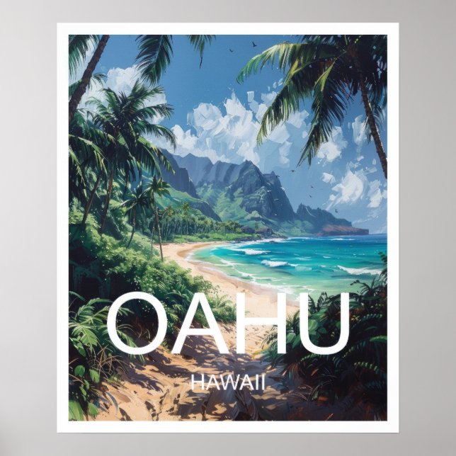 Oahu Hawaii Reiseposter Art Print Poster (Vorne)