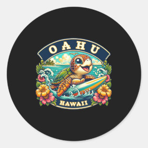 Oahu Hawaii Süße Meeresschildkröte Surfen  Runder Aufkleber
