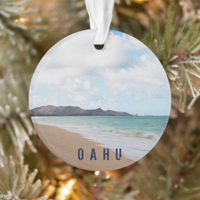 Oahu Hawaii Tropical Beach 2 Foto & Text Ornament (Baum)