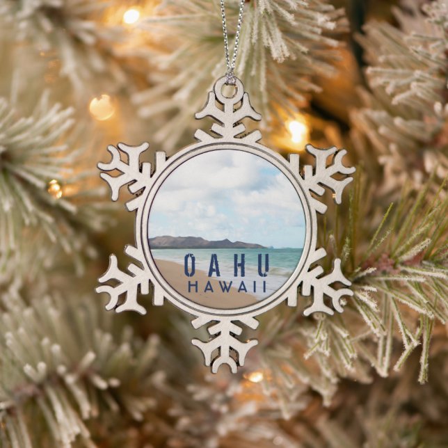 Oahu Hawaii Tropical Beach Schneeflocken Zinn-Ornament (Baum)
