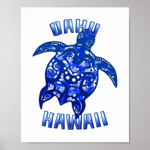 Oahu Hawaii Vacation Tribal Turtle Poster