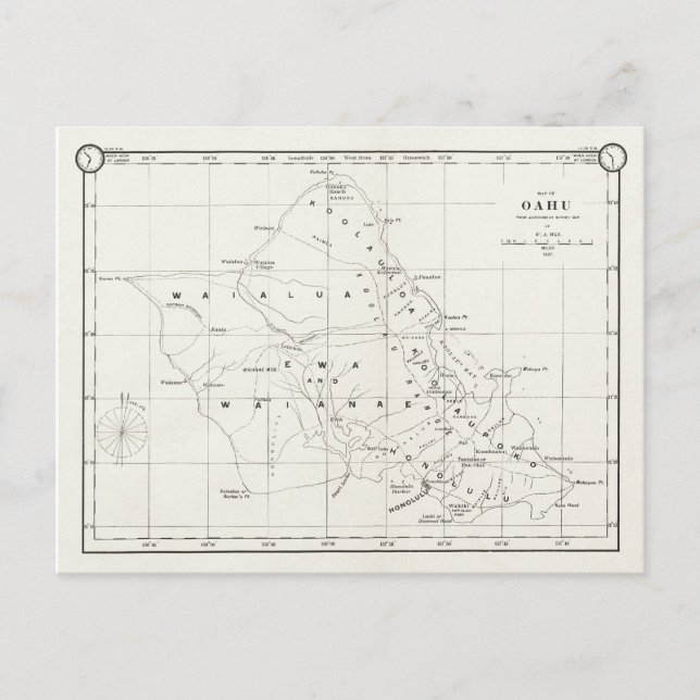 Oahu Island, Hawaii, Carte Vintage 1887 (Devant)