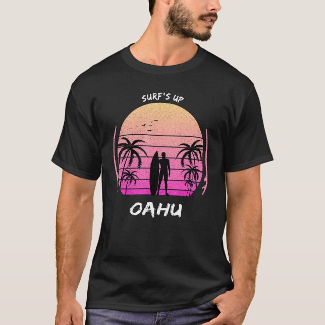Oahu Palm Tree Surf Hawaii Waikiki Souvenir Maui K T-Shirt (Vorderseite)