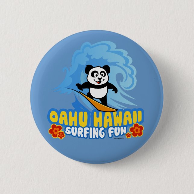 Oahu Surfing Panda Button (Vorderseite)