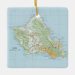 Oahu Vintag Map Keramikornament