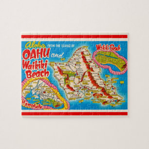 Oahu Wikiki Strand Karte 8x10