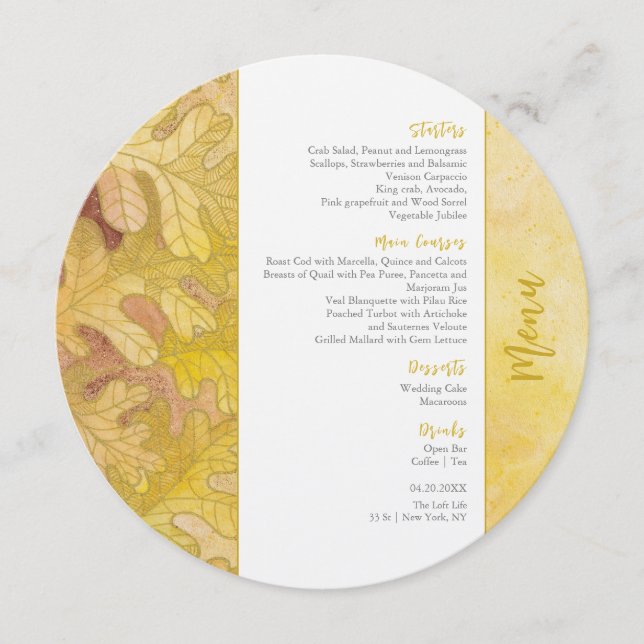 Oak-Blätter für die Herbstzeit Menükarte (Vorderseite)