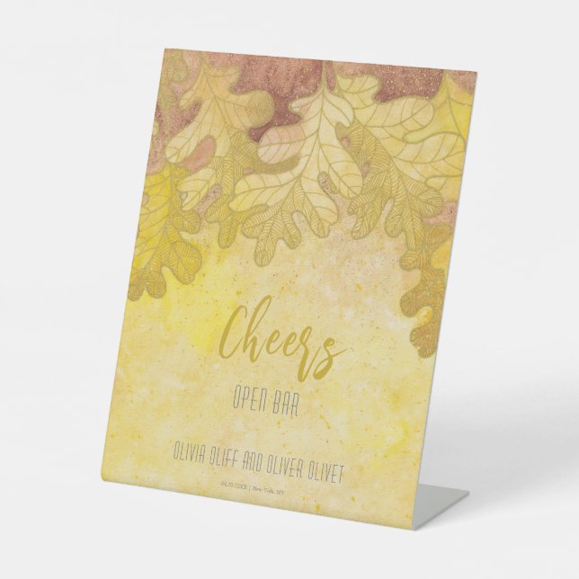 Oak-Blätter im Herbst Hochzeitstag Open Bar Sockelschild (Vorderseite)