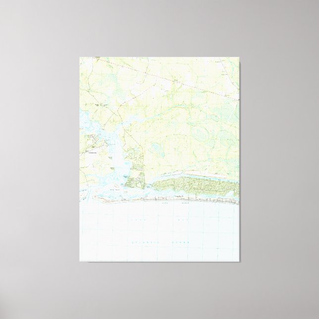 Oak Island North Carolina Karte (1990) Leinwanddruck (Vorderseite)