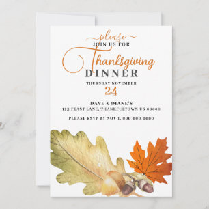 Oak Leaf & Acorns Thanksgiving Dîner Invitation