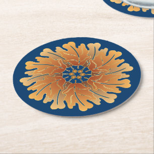 Oak Leaf und Acorn Rosette Runder Pappuntersetzer