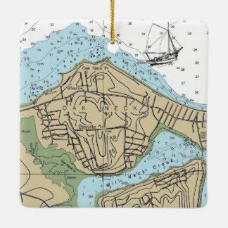 Oak Neck NY Nautic Chart Christmas Keramikornament