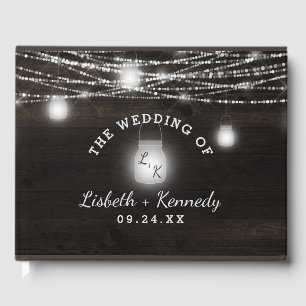 Oak Ridge Rustic Dark Wood & Mason Jars Wedding Gästebuch