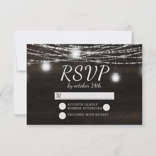 Oak Ridge Rustic Dark Wood Wedding RSVP Reaktion (Vorderseite)
