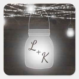 Oak Ridge Rustic Mason Jar Monogram Wedding Quadratischer Aufkleber