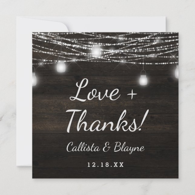 Oak Ridge Rustic Wedding Liebe und Dank Square Dankeskarte (Vorderseite)