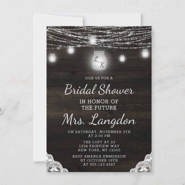 Oak Ridge Rustic Wood & Lace Wedding Brautparty Einladung (Vorderseite)